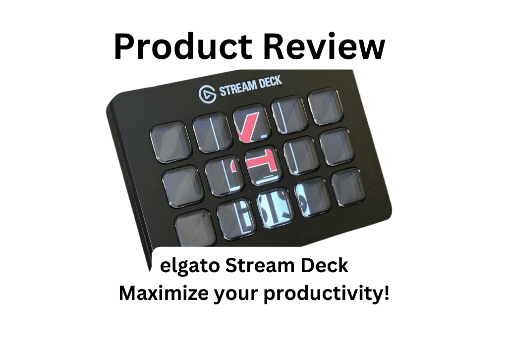 Picture of a Stream Deck with the 4BIS logo. Text reads Product Review. Bottom test reads elgate Stream Deck. Maximize your productivity