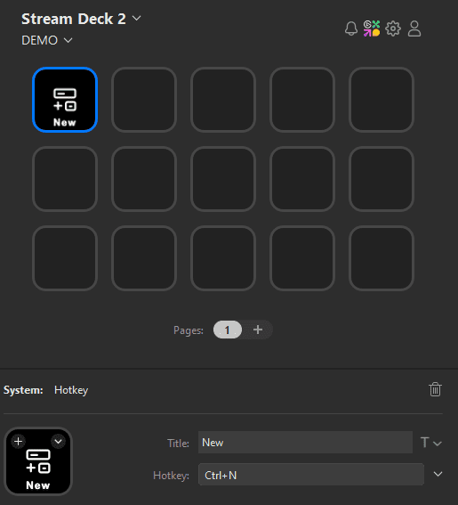 Screen used to edit the Stream Deck buttons